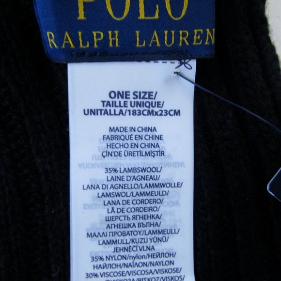 Ralph Lauren Polo Men's Blended Wool Classic Scarf, Black/Gray Trim One Size - Picture 2 of 8